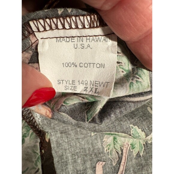NEWT Hawaiian Luau Camp Shirt Mens 2XL Made in USA  Cotton Brown Ukulele Palm - Picture 7 of 8